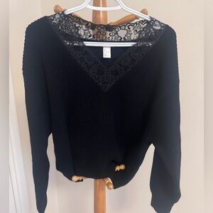 H&M Elegant Black V-Neck Sweater with Lace